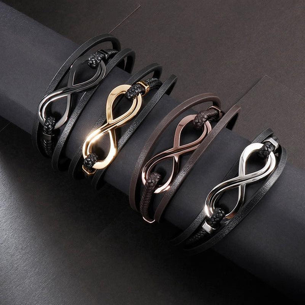 Kalen Multi Layer Leather Stainless Steel Infiniti Bracelet For Men - kalen