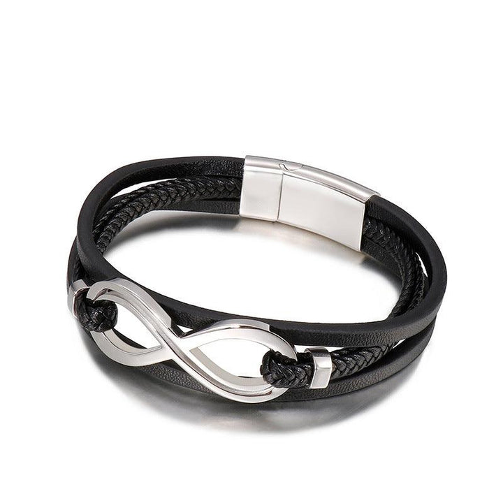 Kalen Multi Layer Leather Stainless Steel Infiniti Bracelet For Men - kalen