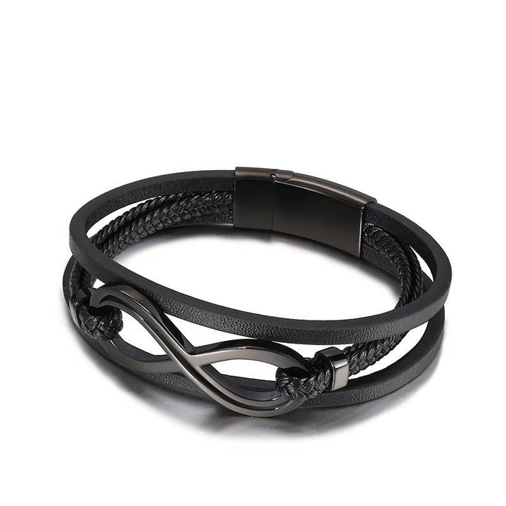 Kalen Multi Layer Leather Stainless Steel Infiniti Bracelet For Men - kalen