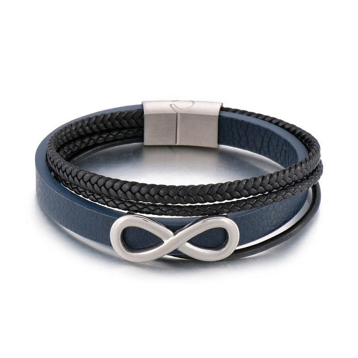 Kalen Multi Layer Leather Stainless Steel Infiniti Bracelet For Men - kalen