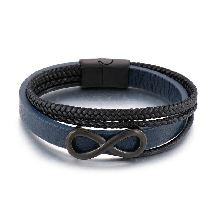 Kalen Multi Layer Leather Stainless Steel Infiniti Bracelet For Men - kalen