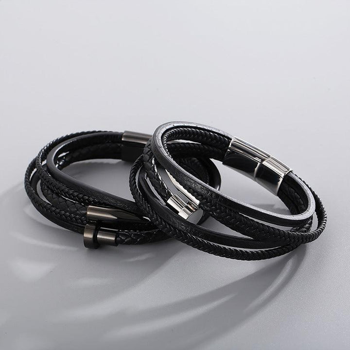 Kalen Multi Layer Leather Stainless Steel Nail Bracelet For Men - kalen