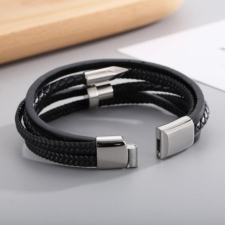 Kalen Multi Layer Leather Stainless Steel Nail Bracelet For Men - kalen