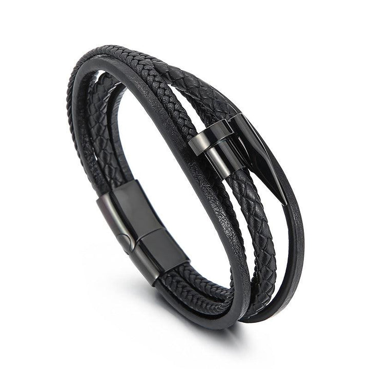 Kalen Multi Layer Leather Stainless Steel Nail Bracelet For Men - kalen