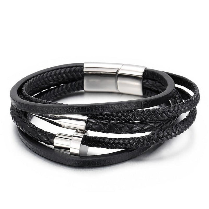 Kalen Multi Layer Leather Stainless Steel Nail Bracelet For Men - kalen