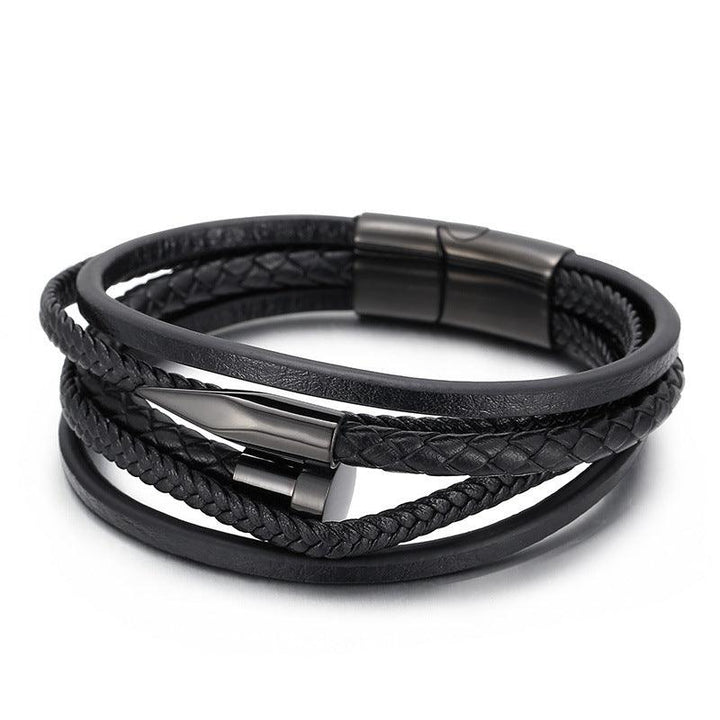 Kalen Multi Layer Leather Stainless Steel Nail Bracelet For Men - kalen