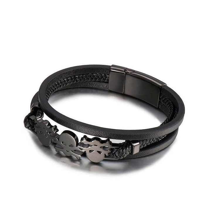 Kalen Multi Layer Leather Stainless Steel Skull Charm Bracelet For Men - kalen