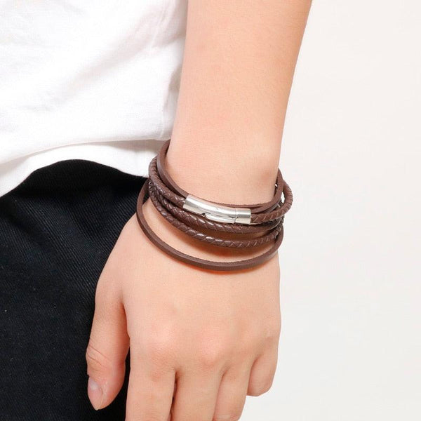 KALEN Fashion Multi- Layered Genuine Cowhide Bracelet Men Retro Brown Leather Wrap Bracelets Jewelry 2020.