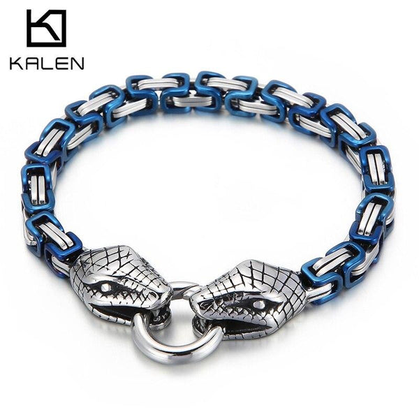 Kalen Multicolor 6mm Double Snake Head Men's Polished Stainless Steel Bracelet Wristband Trendy Jewelry.