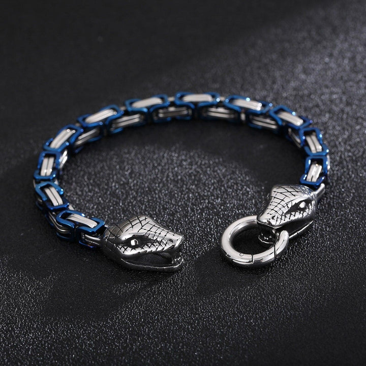 Kalen Multicolor 6mm Double Snake Head Men's Polished Stainless Steel Bracelet Wristband Trendy Jewelry.