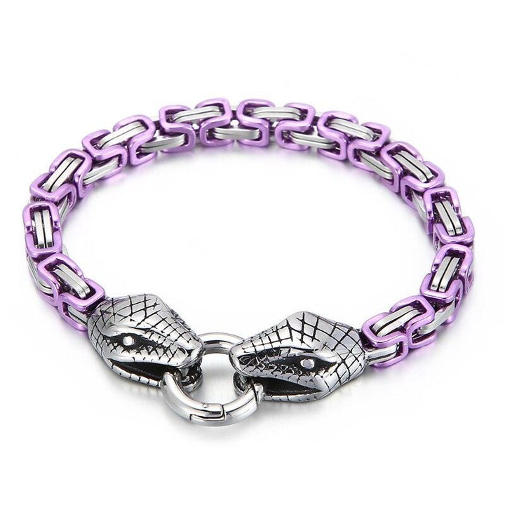 Kalen Multicolor 6mm Double Snake Head Men's Polished Stainless Steel Bracelet Wristband Trendy Jewelry.