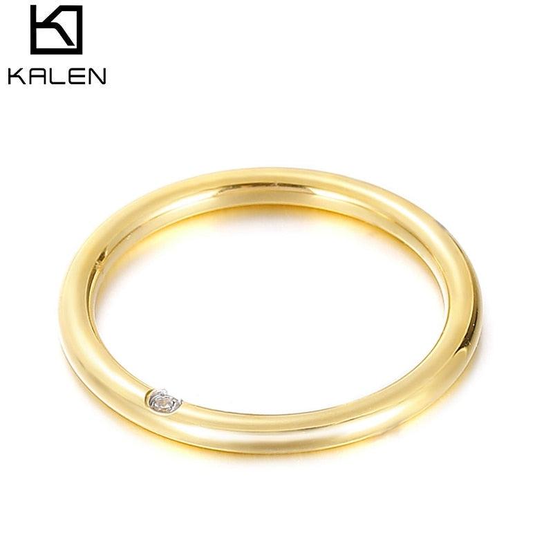 Kalen Multiple Color Stainless Steel Bague Femme Cubic Zircon Wedding Rings For Women Aperture Anillos Simplicity Jewelry.