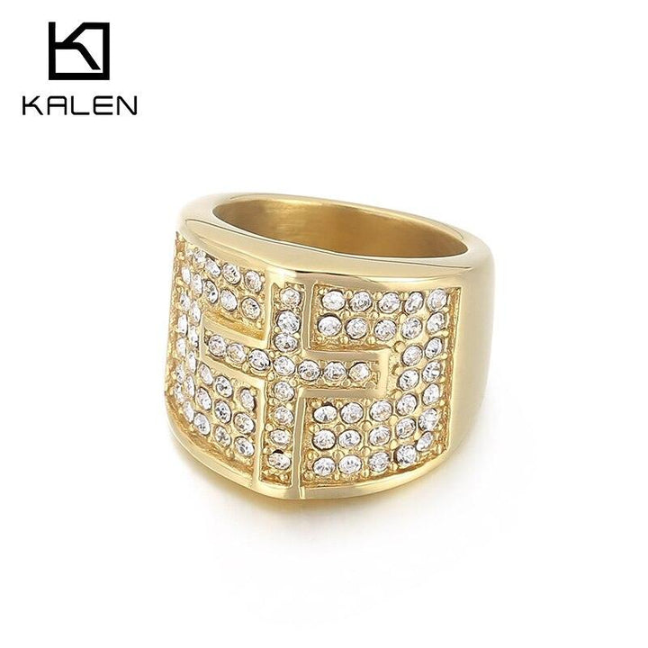 KALEN New 19mm Width Design Micro Setting Zircon Metal Cross Rings For Women's Gothic Girls' Luxury Stainless Steel Jewelry.