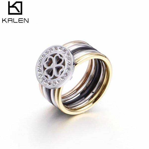 Kalen New 4 Colors Stainless Steel Rhinestone Rings For Women Round Angel Heart Dog Footprint Wedding Bands Mujer Bague Jewelry.