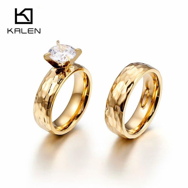 Kalen New Arrival Fashion Zircon Finger Rings For Women Stainless Steel Gold Metal Engagement Wedding Rings Birthday Gifts 2019.