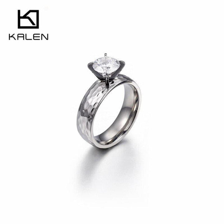 Kalen New Arrival Fashion Zircon Finger Rings For Women Stainless Steel Gold Metal Engagement Wedding Rings Birthday Gifts 2019.