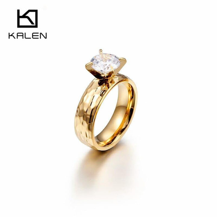 Kalen New Arrival Fashion Zircon Finger Rings For Women Stainless Steel Gold Metal Engagement Wedding Rings Birthday Gifts 2019.