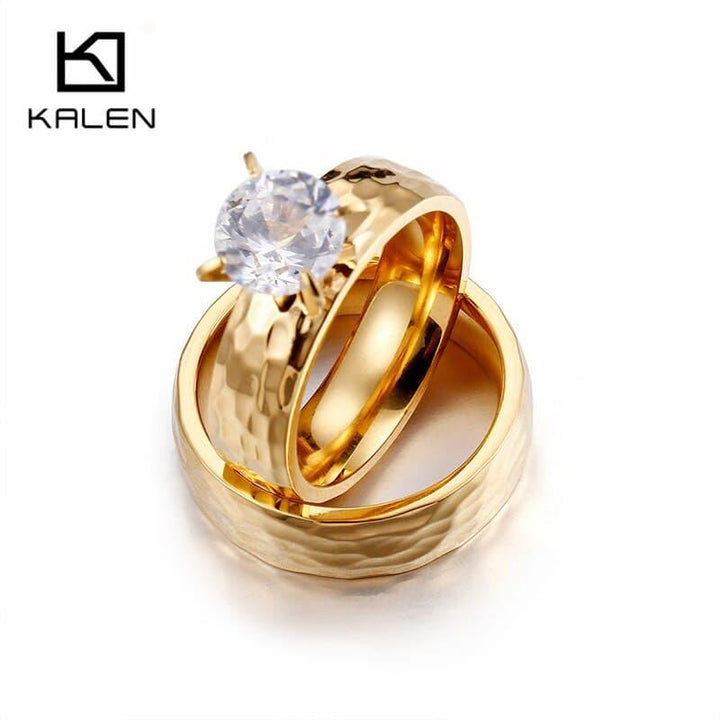 Kalen New Arrival Fashion Zircon Finger Rings For Women Stainless Steel Gold Metal Engagement Wedding Rings Birthday Gifts 2019.