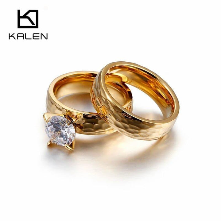 Kalen New Arrival Fashion Zircon Finger Rings For Women Stainless Steel Gold Metal Engagement Wedding Rings Birthday Gifts 2019.