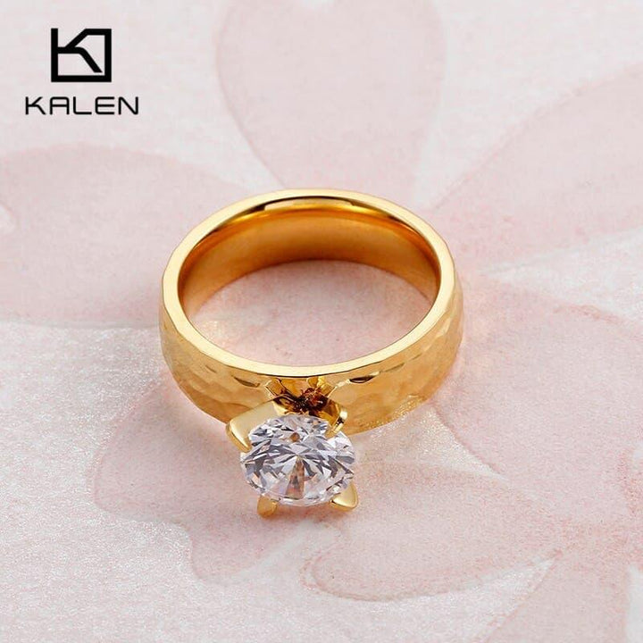 Kalen New Arrival Fashion Zircon Finger Rings For Women Stainless Steel Gold Metal Engagement Wedding Rings Birthday Gifts 2019.