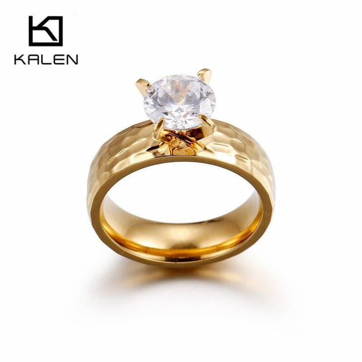 Kalen New Arrival Fashion Zircon Finger Rings For Women Stainless Steel Gold Metal Engagement Wedding Rings Birthday Gifts 2019.