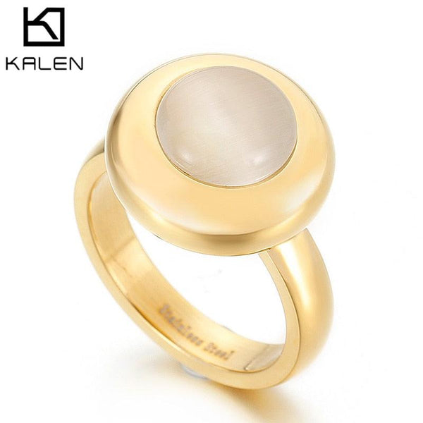 Kalen New Arrival Stone Ring Colorful White Pink Blue Stone Ring Stainless Steel Party Wedding Engagement Ring for Women.