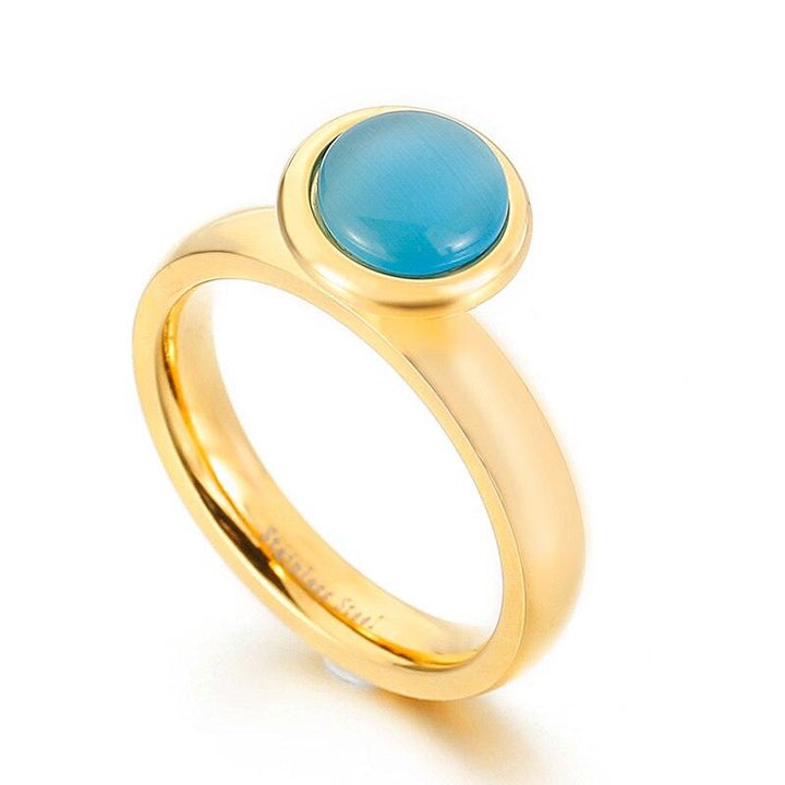 Kalen New Arrival Stone Ring Colorful White Pink Blue Stone Ring Stainless Steel Party Wedding Engagement Ring for Women.