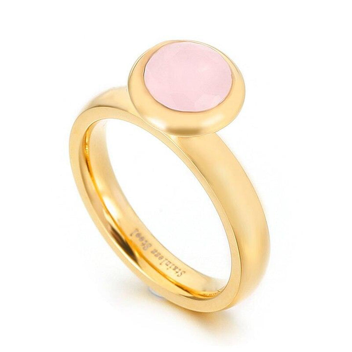 Kalen New Arrival Stone Ring Colorful White Pink Blue Stone Ring Stainless Steel Party Wedding Engagement Ring for Women.