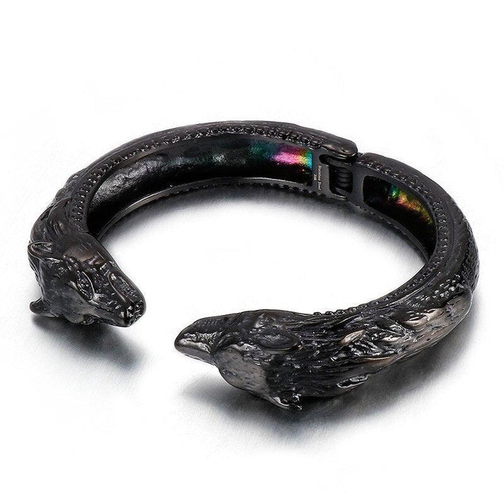 Kalen New Black Wolf Head Animal Cuff Bangles Men's Stainless Steel Bracelet Punk Jewelry.