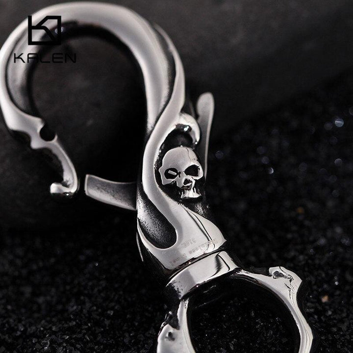 Kalen New Cool Men's Key Chains High Quality Stainless Steel Skull Pattern Key Chains Fashion Punk Biker Accessories Jewelry.