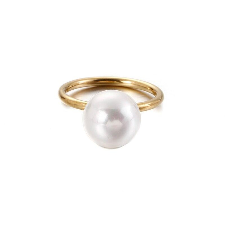 KALEN New Cute MINI Colourful Shell Pearl Rings For Women Tri-Color Stainless Steel Round Wedding Bands Rings Party Jewelry Gift.