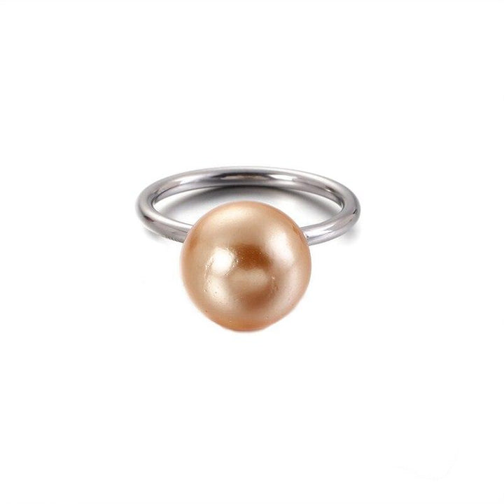 KALEN New Cute MINI Colourful Shell Pearl Rings For Women Tri-Color Stainless Steel Round Wedding Bands Rings Party Jewelry Gift.