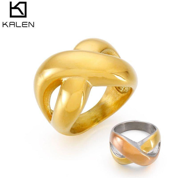 Kalen New Exaggerated Thick Knot Infinite Ring For Women Stainless Steel Jewelry Finger Ring Female Party Gift Anillos.