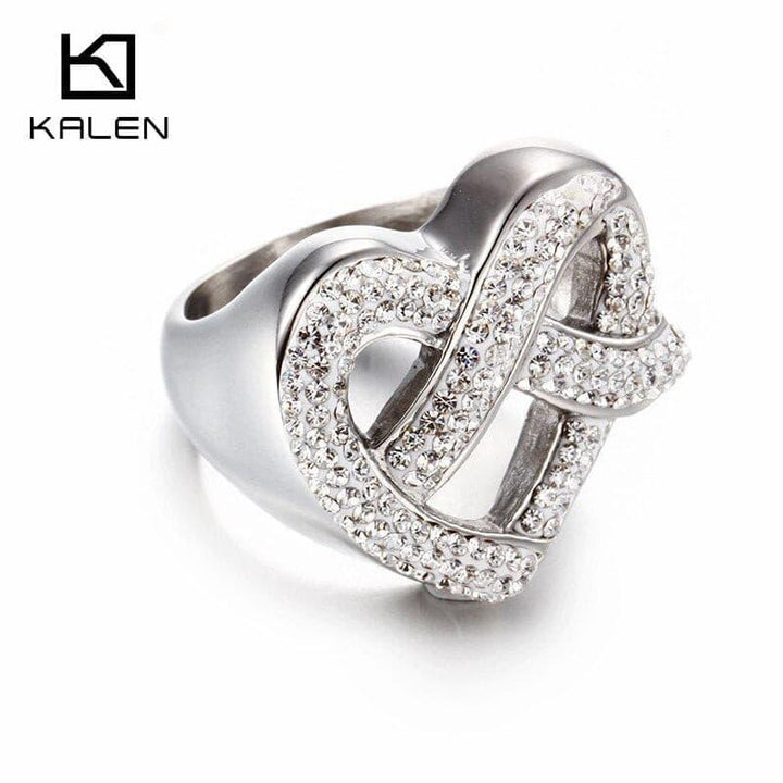 Kalen New Fashion Dubai Gold Color Rings Stainless Steel &amp; Rhinestone Bagues Femme Heart Shaped Party Engagement Couple Jewelry.