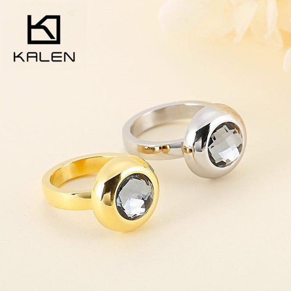 Kalen New Fashion Dubai Gold Color Rings Stainless Steel Bagues Femme White Gray Stone Cheap Party Engagement Lover Rings Gifts.