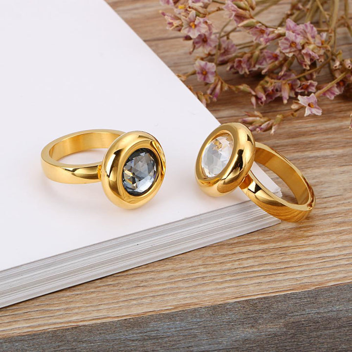 Kalen New Fashion Dubai Gold Color Rings Stainless Steel Bagues Femme White Gray Stone Cheap Party Engagement Lover Rings Gifts.