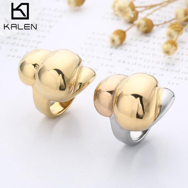 KALEN New Fashion Gold Color Thick Chunky Large Rings For Women Punk Stainless Steel Big Flowers Cocktail Anillos Jewerly Party.