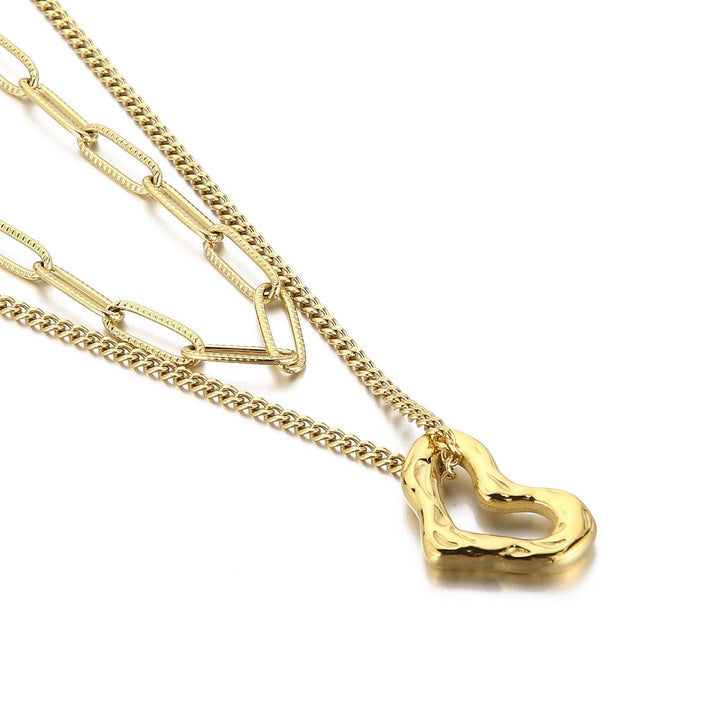 KALEN New Fashion Trendy Double layer Jewelry Necklace Stainless Steel Heart Chain Link Necklace Gift for Women Girl.