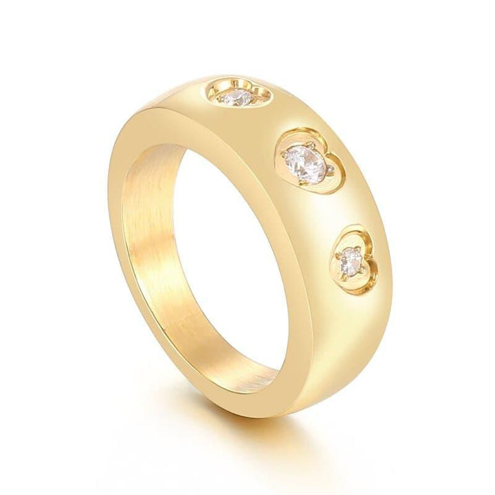 KALEN New In 18k Gold IP Plated Stainless Steel Cubic Zirconia Ring Personalized Cordate Jewelry For Men And Women Gift.