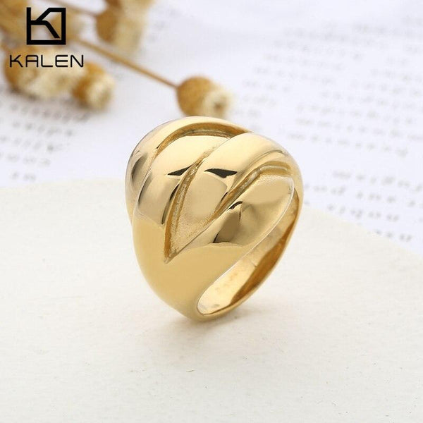 KALEN New knots Chunky Anillos Rings for Women Girls Trendy Geometric Circle Stack Stainless Steel Ring Minimalist Party Jewelry.
