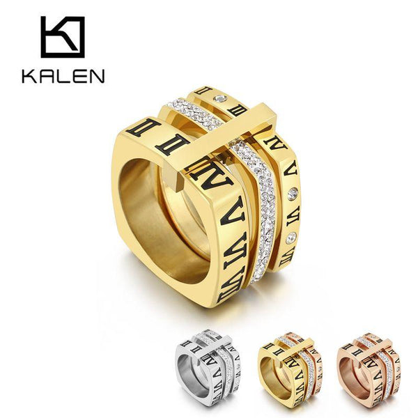 Kalen New Metal Crude Chain Hollow Out Asymmetry Retro Contrast Splicing Ring for Women Party Autumn Winter Jewelry Gift.