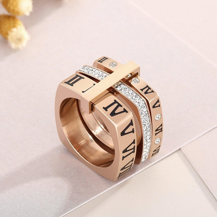 Kalen New Metal Crude Chain Hollow Out Asymmetry Retro Contrast Splicing Ring for Women Party Autumn Winter Jewelry Gift.