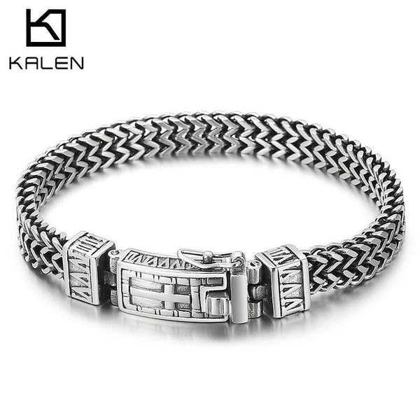 Kalen New Punk Style 8mm Cross Men's Stainless Steel Bracelet 220mm Jewelry Best Friend Gift.