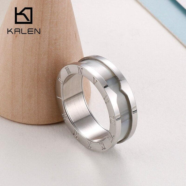 KALEN NEW Roman Numerals Rings Charm Finger Fashion Shell Stainless Steel Rings For Women Wedding Jewelry Gift.