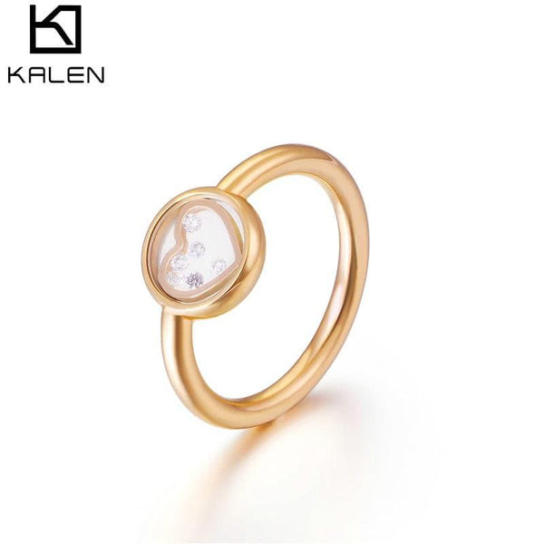 Kalen New Simple Bohemia Wedding Rings For Women 3 Colors Stainless Steel Cubic Zirconia Heart Femme Rings Sweetheart Jewelry.