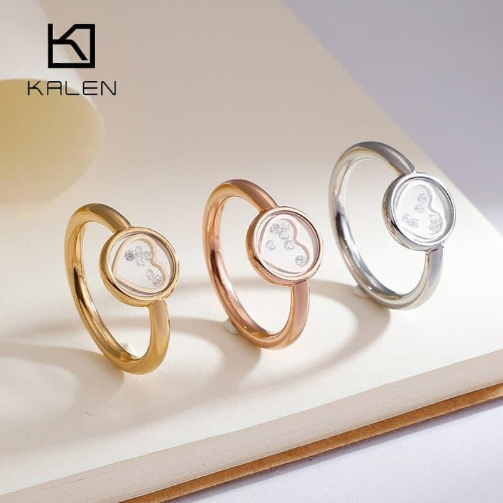 Kalen New Simple Bohemia Wedding Rings For Women 3 Colors Stainless Steel Cubic Zirconia Heart Femme Rings Sweetheart Jewelry.