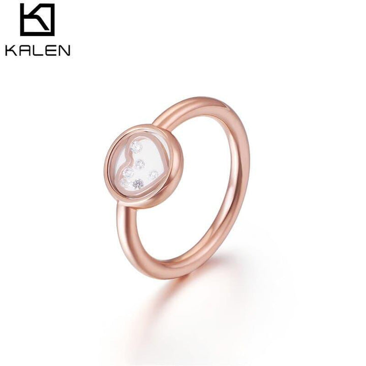 Kalen New Simple Bohemia Wedding Rings For Women 3 Colors Stainless Steel Cubic Zirconia Heart Femme Rings Sweetheart Jewelry.