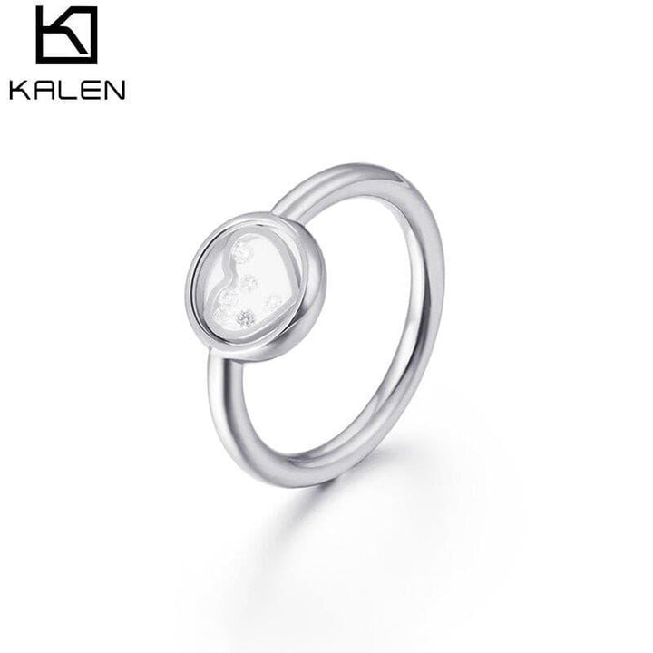 Kalen New Simple Bohemia Wedding Rings For Women 3 Colors Stainless Steel Cubic Zirconia Heart Femme Rings Sweetheart Jewelry.