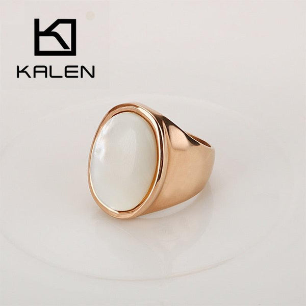 KALEN New Stainless Steel Big Chunky Rings For Women Girl Charm Oval White Shell Anillos Fashion Jewelry Wedding Bands Gifts.