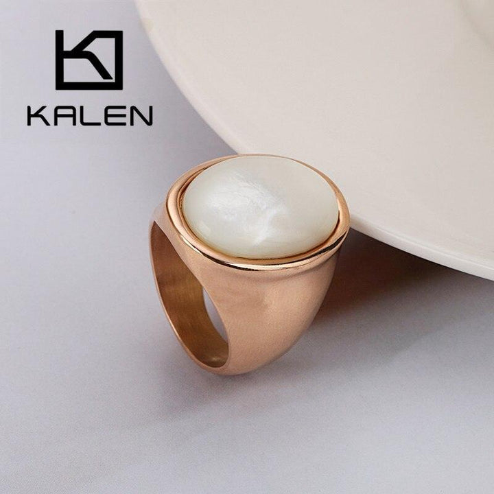 KALEN New Stainless Steel Big Chunky Rings For Women Girl Charm Oval White Shell Anillos Fashion Jewelry Wedding Bands Gifts.